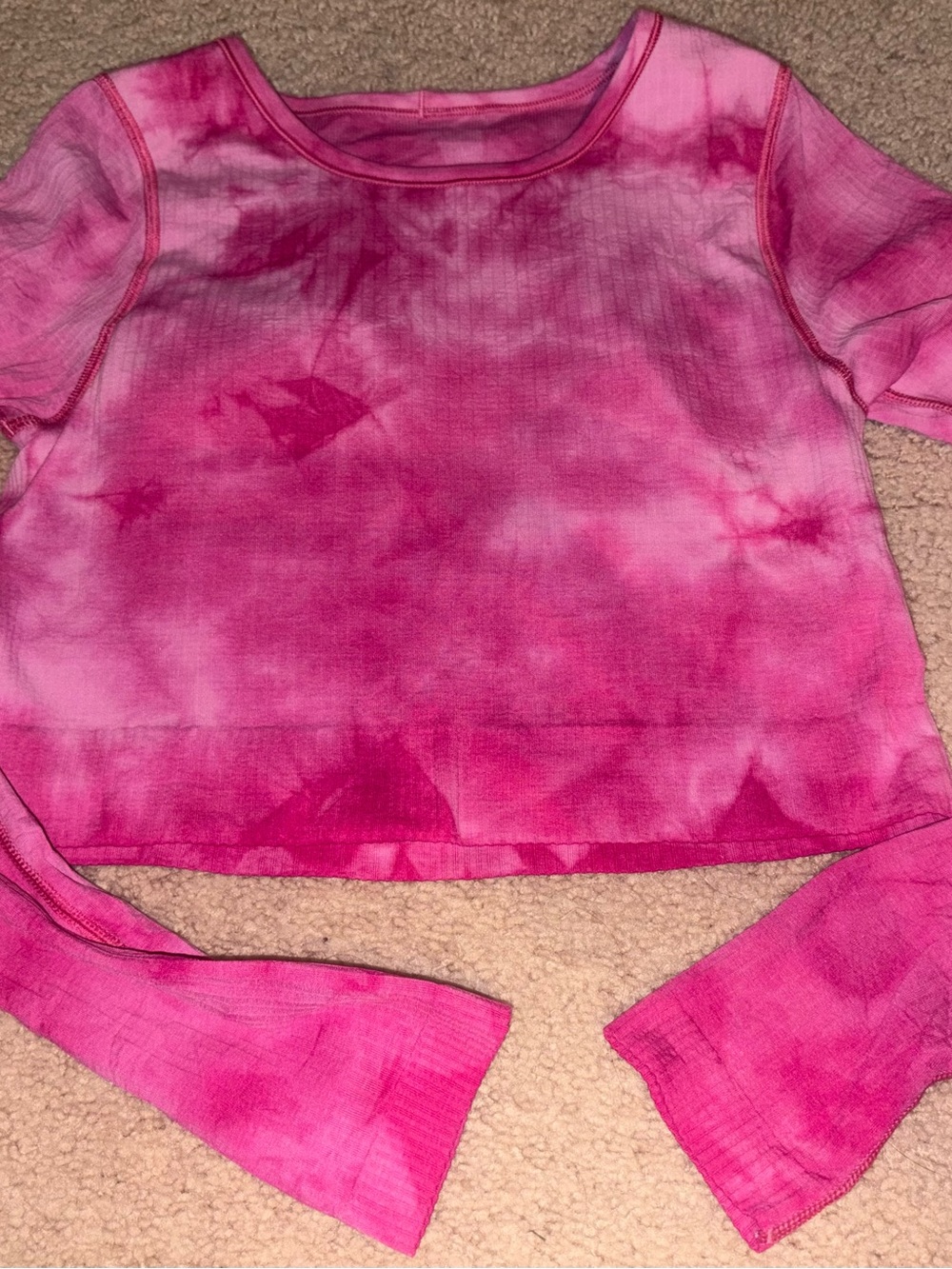 lululemon athletica Pink Tie-Dye Cropped Long Sleeve Top w/bra